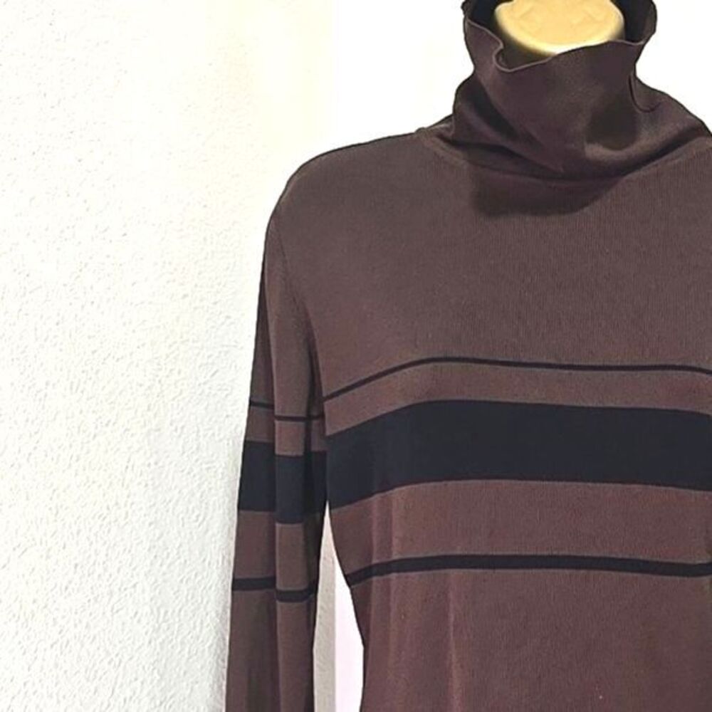 VTG 90s Joseph A Sweater Womens Med Brown Knit Striped Turtleneck Academia Basic